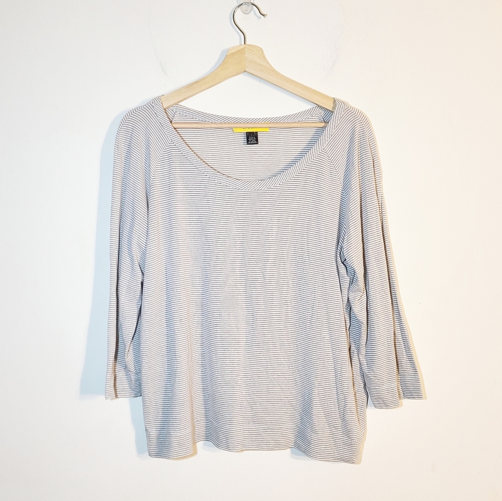 St John Gold Label Taupe and White Striped Top